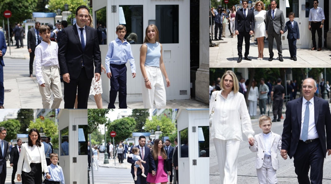 Οι νέοι υπουργοί με τις οικογένειές τους στην ορκωμοσία της κυβέρνησης