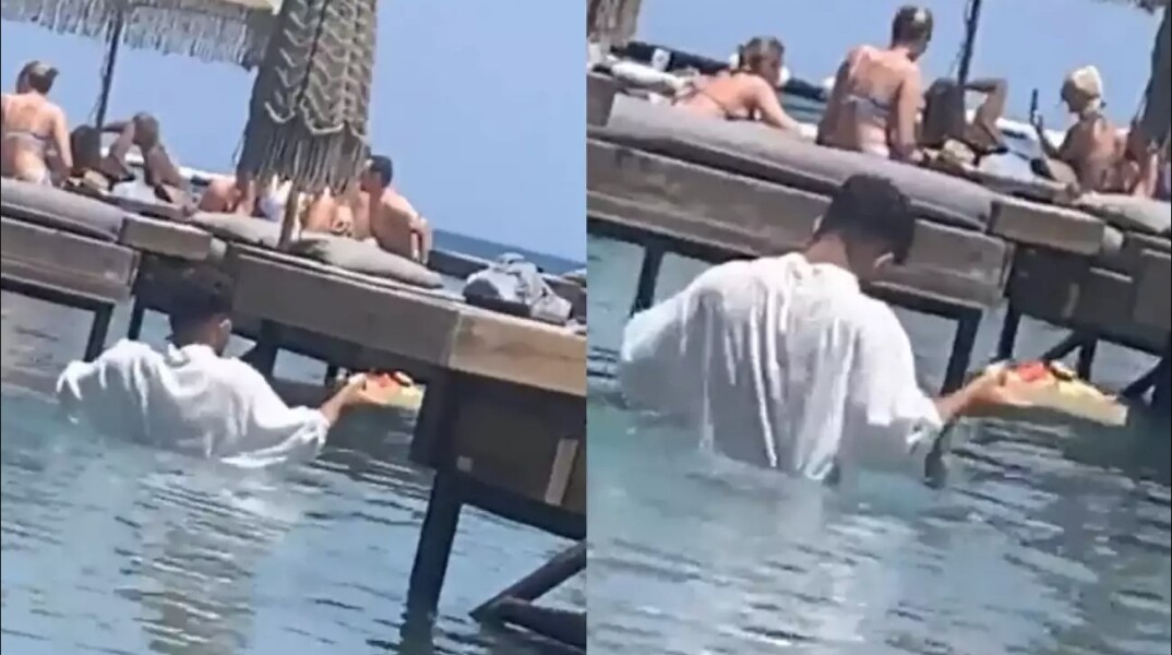 Σερβιτόρος στη Ρόδο κολυμπά για να παραδώσει παραγγελία