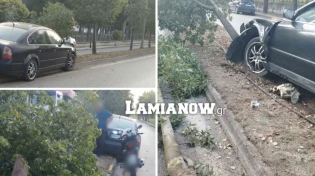 Ηλικιωμένος αποκοιμήθηκε στο τιμόνι, καβάλησε το κράσπεδο και έριξε δέντρα στη Λαμία