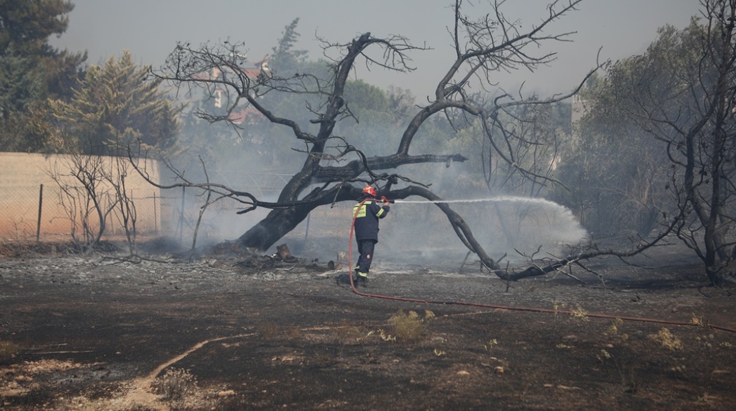 Πυροσβέστες επιχειρούν για την κατάσβεση φωτιάς στον Κουβαρά Αττικής