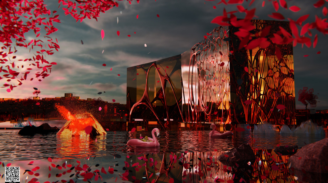 Έργο της φοιτήτριας της ΑΣΚΤ Τριανταφυλλιάς Ντουρούπη στην υπαίθρια εγκατάσταση "Space between" στην περίφραξη του πρώην Hilton Athens