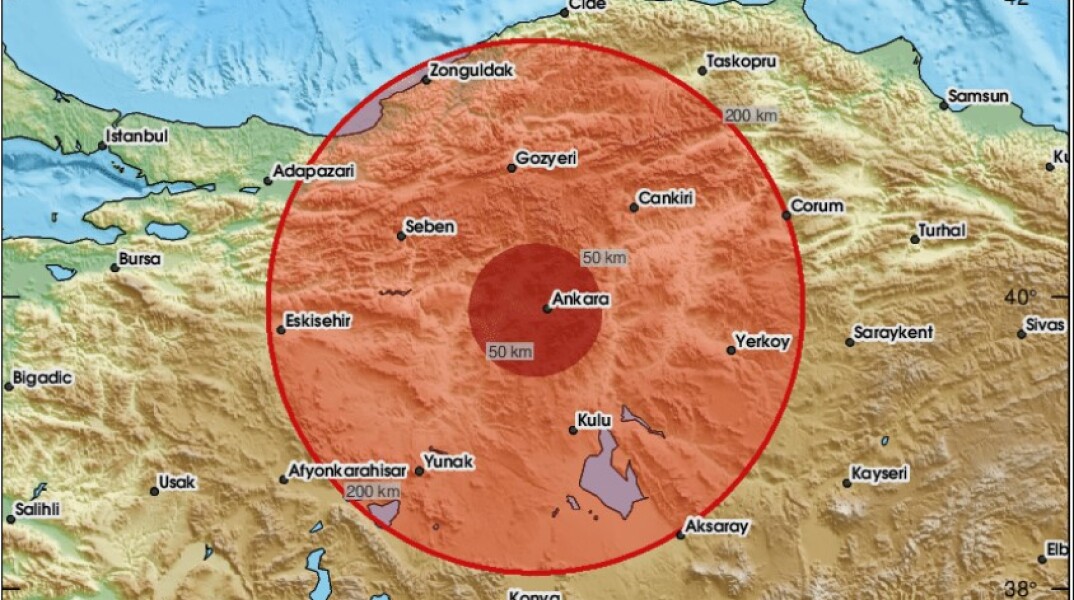 Χάρτης με το επίκεντρο του σεισμού 5 Ρίχτερ στην Τουρκία