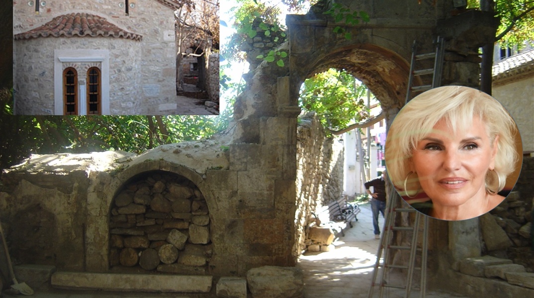 Η αυλή του αρχοντικού του Λογοθέτη, το εκκλησάκι του Αγίου Ελισσαίου και το πρόσωπο της Πόπης Διαμαντάκου