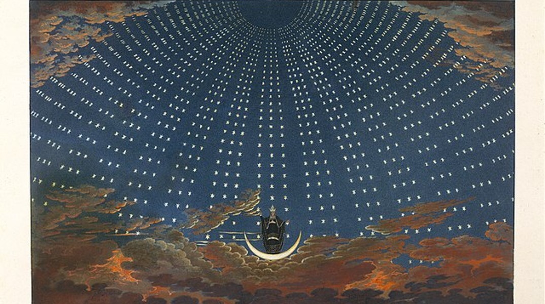 Η άφιξη της Βασίλισσας της Νύχτας - Σκηνiκό του Karl Friedrich Schinkel για την παραγωγή του 1815