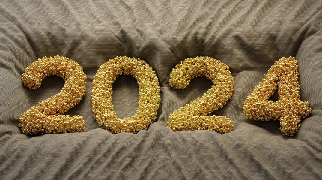 Η χρονολογία 2024 σχηματισμένοι από χρυσές χάντρες