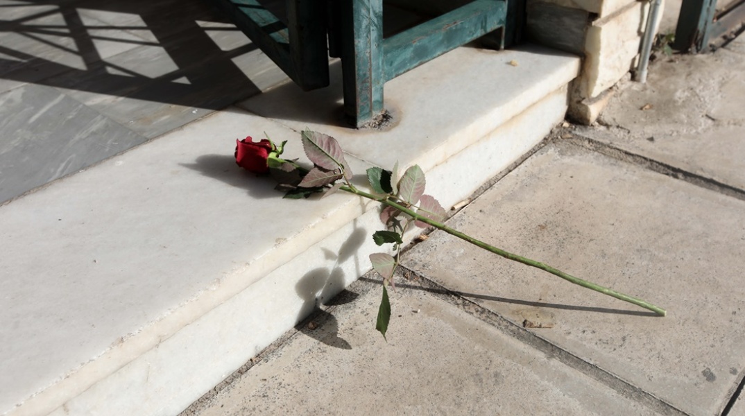Ένα λουλούδι στο σημείο όπου διαπράχθηκε η αδελφοκτονία στη Νέα Σμύρνη
