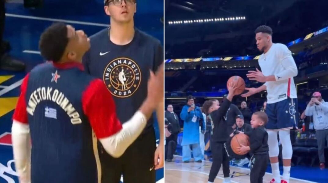 Η προθέρμανση του Γιάννη Αντετοκούνμπο στο All Star Game με την ελληνική σημαία