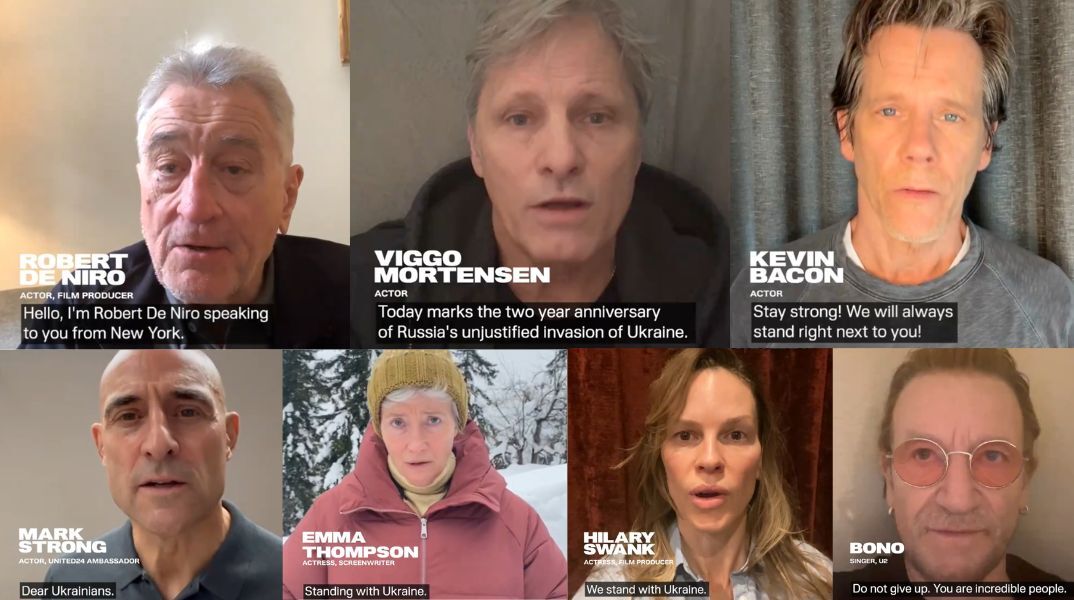 Ουκρανία: Διάσημοι στέλνουν μήνυμα στήριξης με αφορμή τα 2 χρόνια από τη ρωσική εισβολή - Με Ντε Νίρο, Βίγκο Μόρτενσεν, Έμα Τόμσον. 