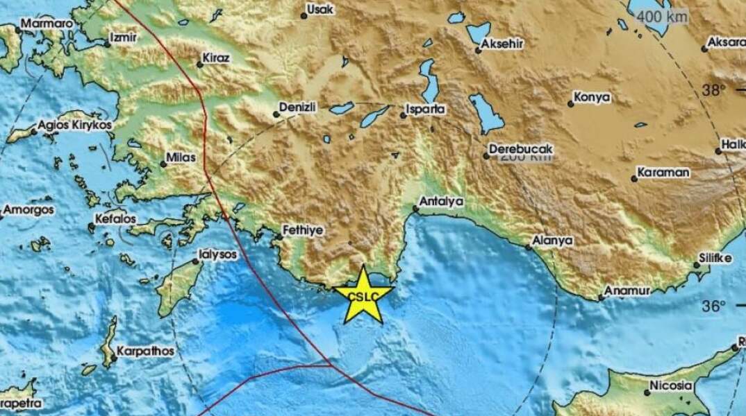 Αστέρι που δείχνει την περιοχή όπου σημειώθηκε ισχυρή δόνηση στην Τουρκία πάνω στον χάρτη της χώρας