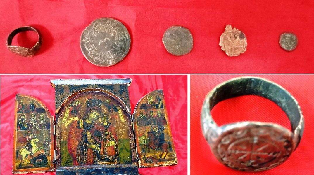 Θεσσαλονίκη: Δαχτυλίδι με διάκοσμο βυζαντινής εποχής, αγιογραφία και νομίσματα έκρυβε στο σπίτι του 35χρονος.