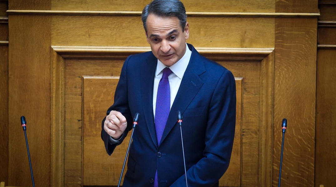 Ο Κυριάκος Μητσοτάκης στο βήμα της Βουλής