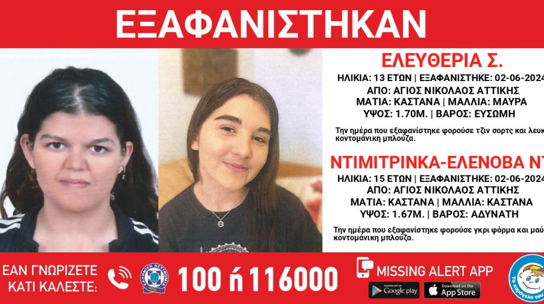Τα δύο ανήλικα κορίτσια που εξαφανίστηκαν