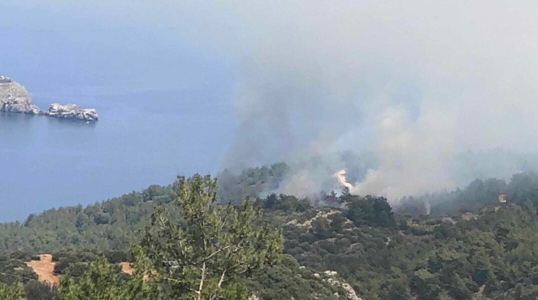 Φωτιά καίει χορτολιβαδική έκταση στην περιοχή Βίκι στη Χίο