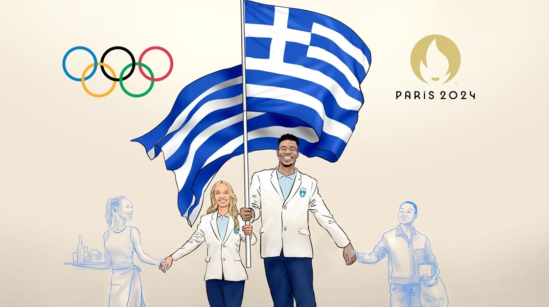 Γιάννης Αντετοκούνμπο - Αντιγόνη Ντρισμπιώτη στη γελοιογραφία του Χρήστου Παπανίκου