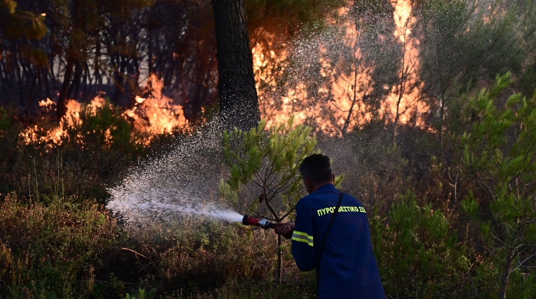Πυροσβέστης επιχειρεί σε πυρκαγιά