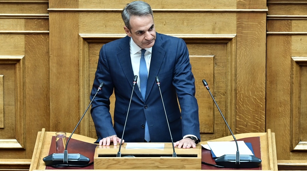 Ο Κυριάκος Μητσοτάκης στο βήμα της Βουλής