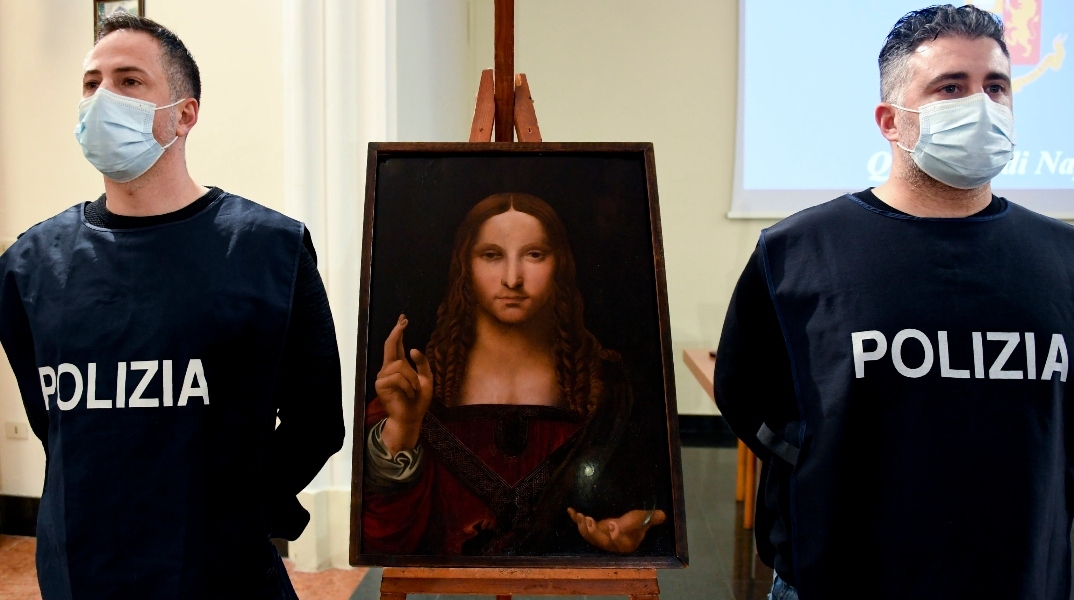  Ο σκανδαλώδης πίνακας Salvator Mundi φρουρούμενος 