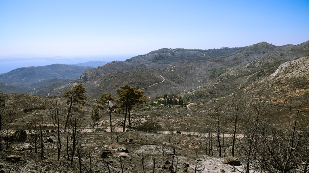 Καμένη έκταση από τη φωτιά στη Χίο