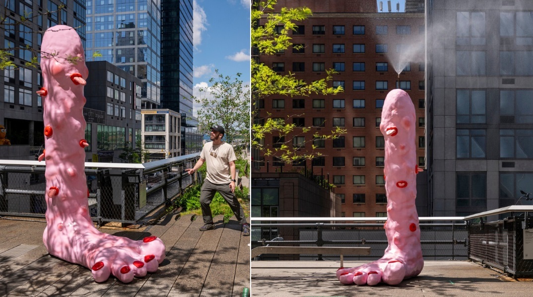 Ροζ γλυπτό-πόδι στη Νέα Υόρκη προκαλεί ανάμεικτα συναισθήματα με τη φαλλική του μορφή και τον καταρράκτη που ενεργοποιείται με πετάλι.