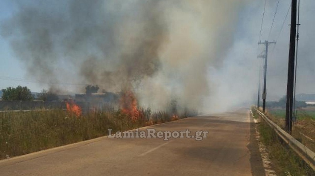 Φωτιά στον παράδρομο της εθνικής οδού Αθηνών - Λαμίας στη Θήβα