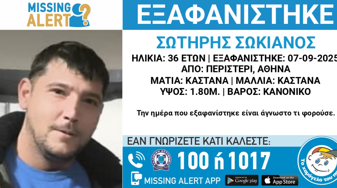Συναγερμός για την εξαφάνιση 36χρονου από το Περιστέρι