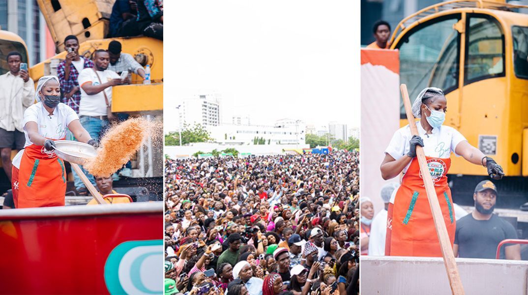 Η Νιγηριανή σεφ Χίλντα Μπάτσι έσπασε το ρεκόρ Guinness μαγειρεύοντας το μεγαλύτερο τζόλοφ ρύζι στον κόσμο, βάρους 8.780 κιλών