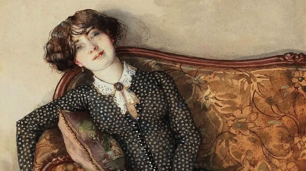 "Νεαρή που ονειροπολεί", υδατογραφία του Κονσταντίν Σομόφ, 1928