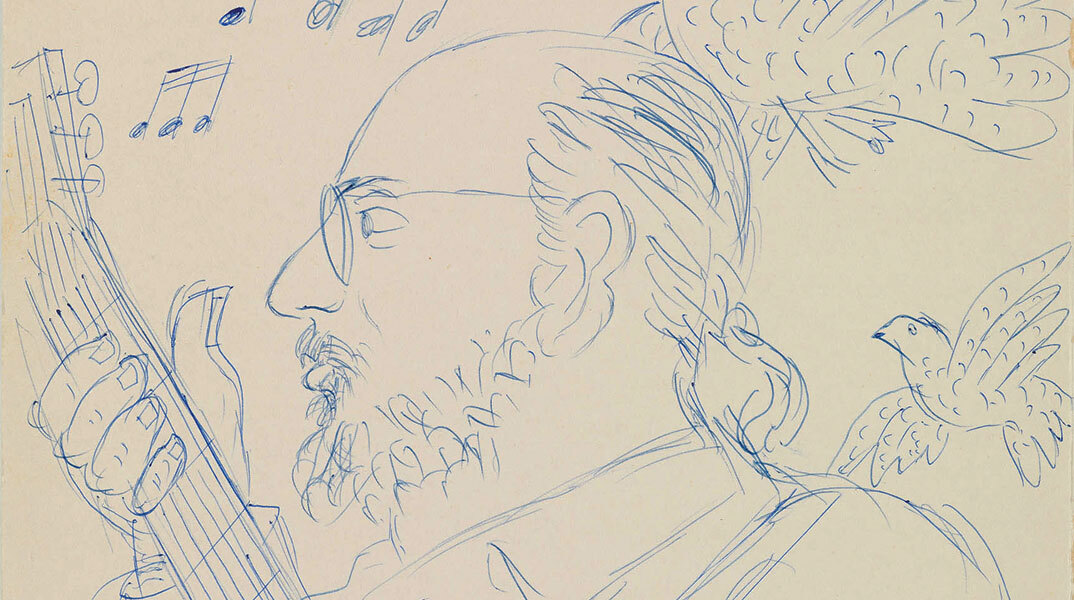 Διονύσης Σαββόπουλος, λεπτομέρεια σκίτσου Αλέκου Φασιανού