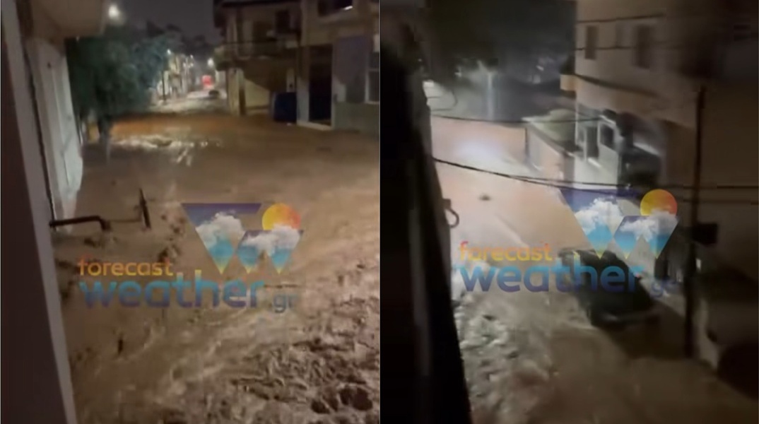 Σφοδρό χτύπημα της κακοκαιρίας Byron στη Μάνδρα - Οι δρόμοι μετατράπηκαν σε ποτάμια