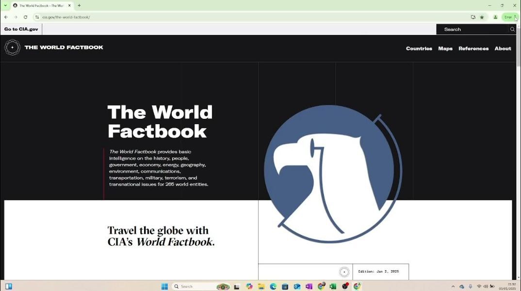 Η αρχική σελίδα του Factbook της CIA