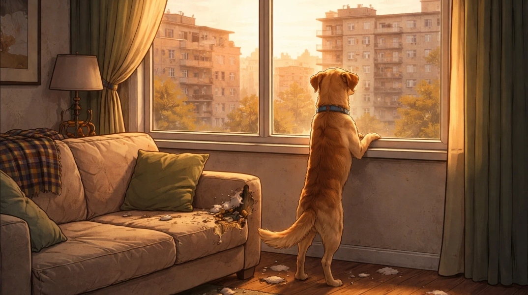 Πώς σκέφτεται ένας σκύλος όταν μένει μόνος στο σπίτι — και τι σημαίνει το περίφημο «άγχος αποχωρισμού»
