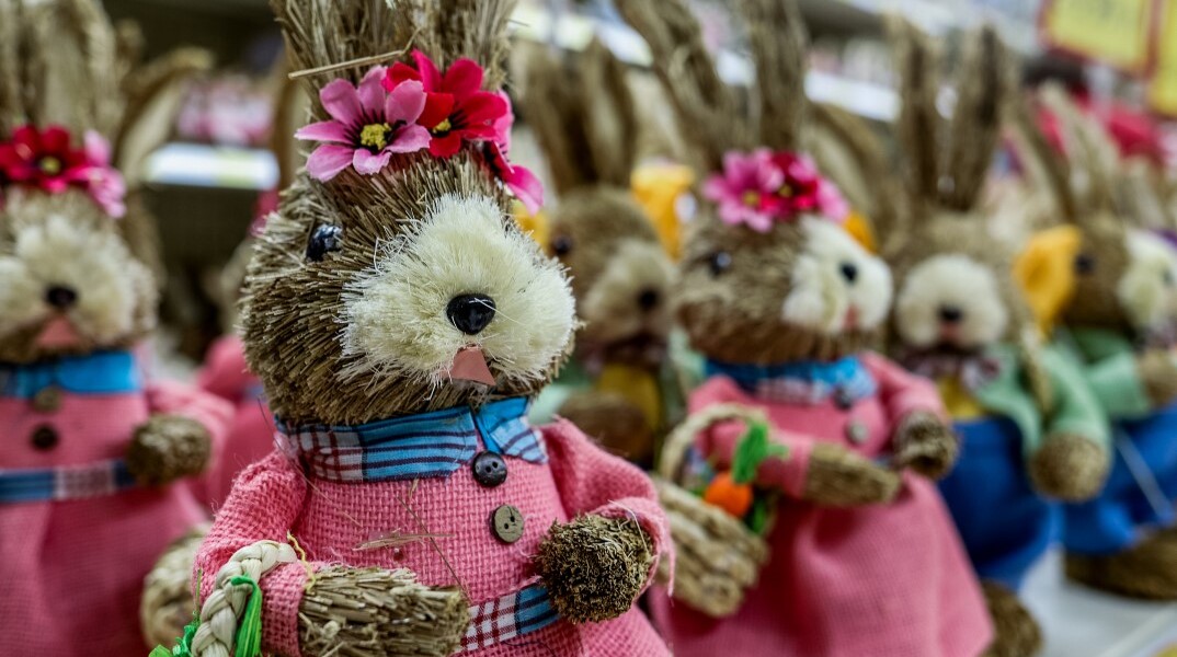 Διακοσμητικοί λαγοί σε κατάστημα εν όψει Πάσχα