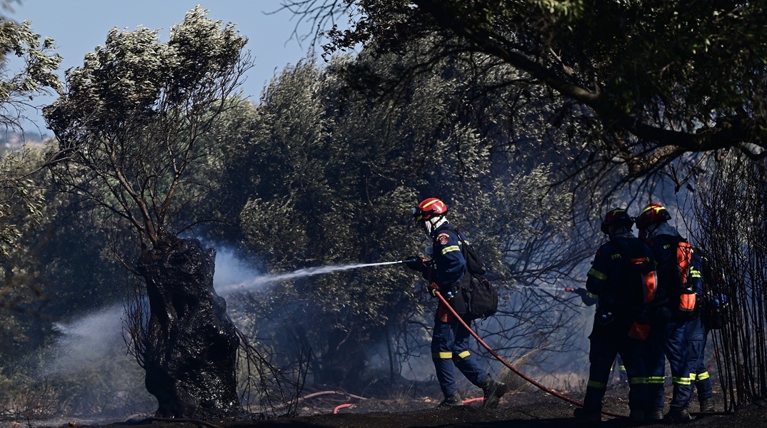 Πυροσβέστες κατά την κατάσβεση φωτιάς 