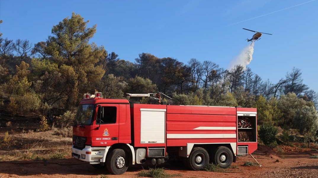 Δυνάμεις της Πυροσβεστικής Υπηρεσίας σε δασική πυρκαγιά