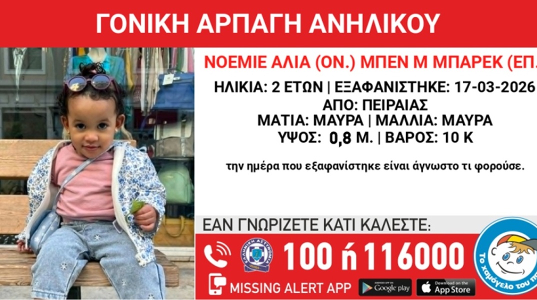 Συναγερμός για τη γονική αρπαγή 2χρονης από τον Πειραιά