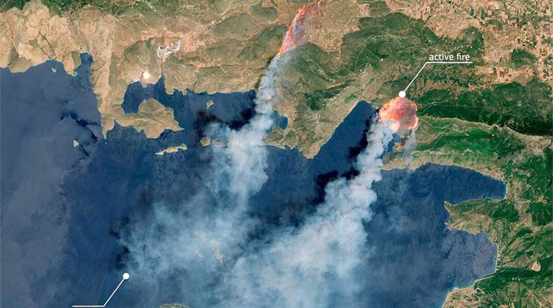 Τα πύρινα μέτωπα στη Βοιωτία όπως τα κατέγραψε δορυφόρος