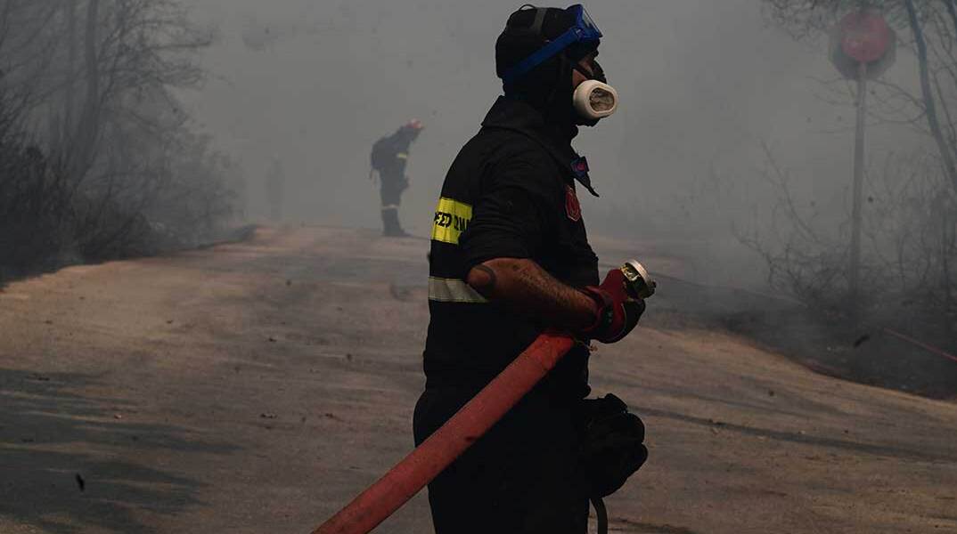Πυροσβέστης επιχειρεί σε δασική φωτιά