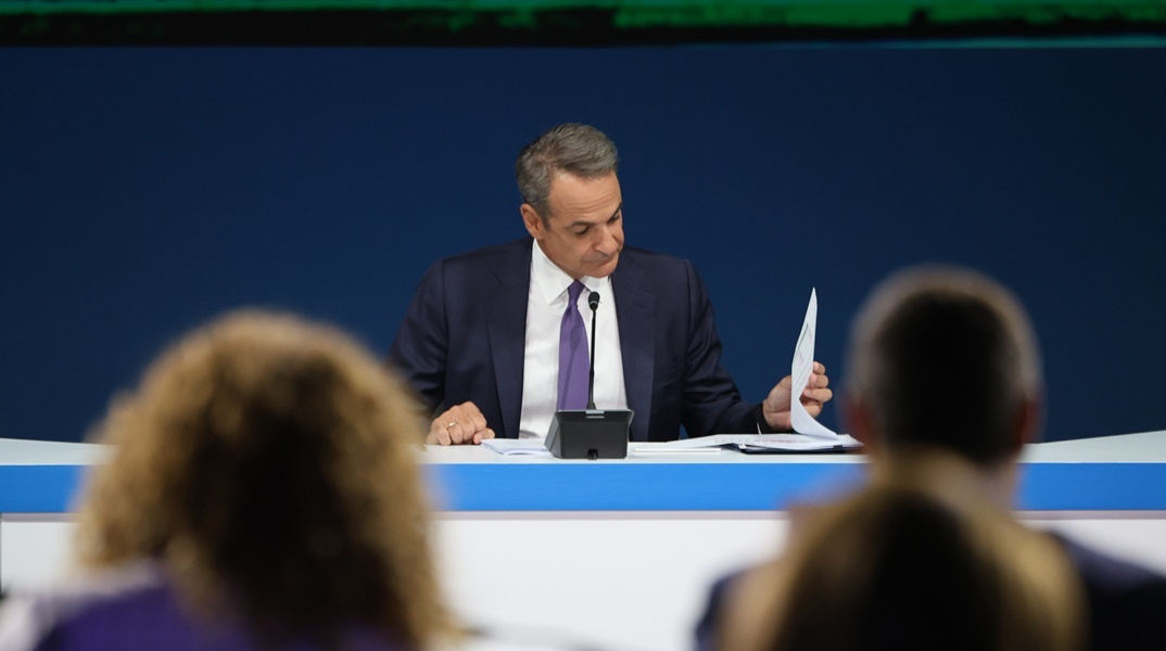 Ο Κυριάκος Μητσοτάκης στο περιθώριο της συνέντευξης Τύπου στη ΔΕΘ