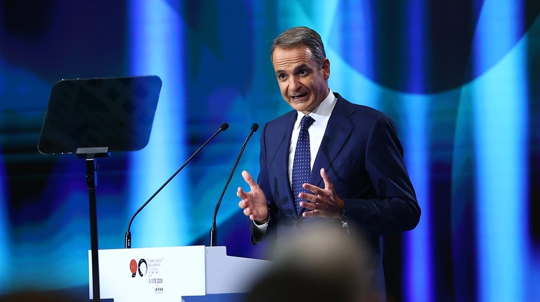 Ο Κυριάκος Μητσοτάκης στο βήμα της ΔΕΘ