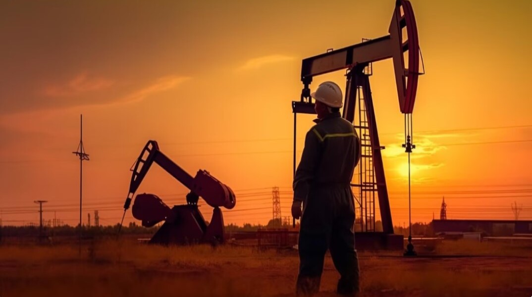 Εξόρυξη πετρελαίου με φόντο το ηλιοβασίλεμα
