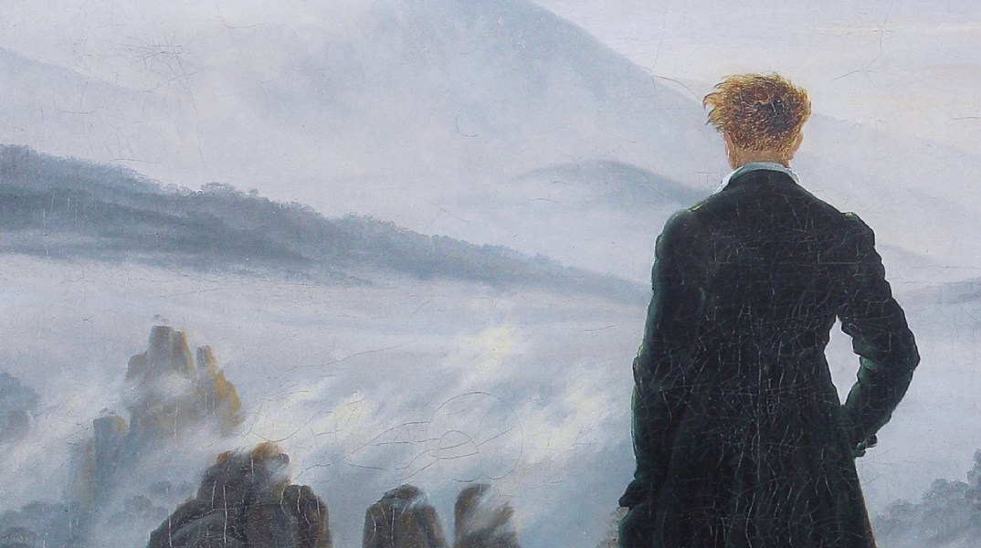 Εικ.: Caspar David Friedrich, «Der Wanderer über dem Nebelmeer» (1818, λεπτ.)