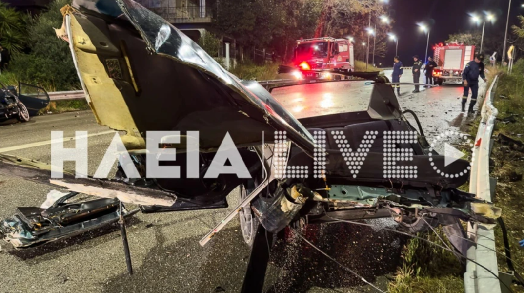 Το σημείο του τροχαίου ατυχήματος και συντρίμια του αυτοκινήτου