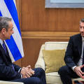 Συνάντηση του Νίκου Ανδρουλάκη με τον Κυριάκο Μητσοτάκη © ΓΙΩΡΓΟΣ ΚΟΝΤΑΡΙΝΗΣ/EUROKINISSI