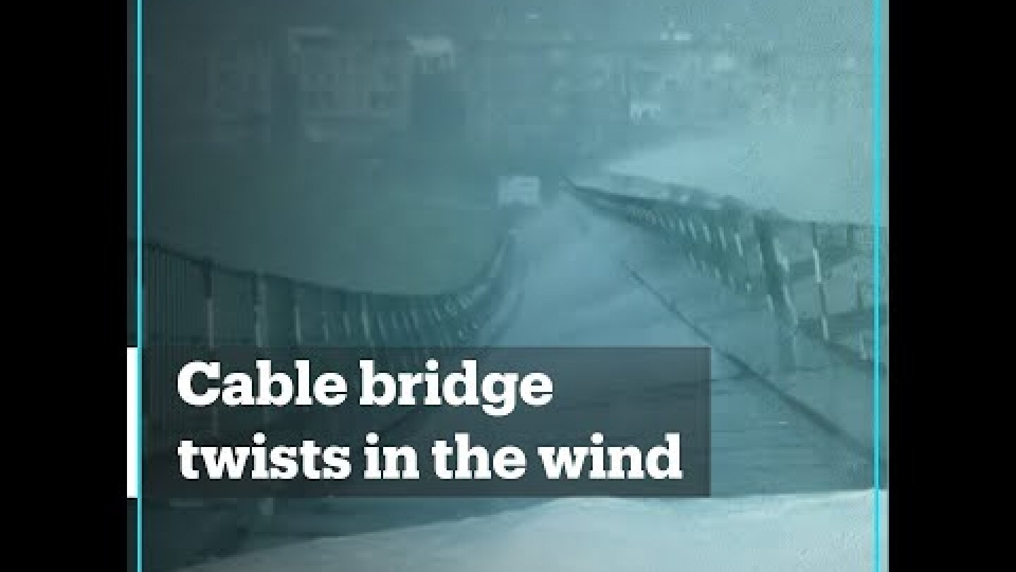 Strong winds twist a Chinese cable bridge into knots