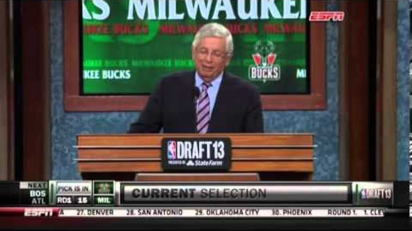 David Stern announces the selection of Giannis Antetokounmpo by the Milwaukee Bucks
