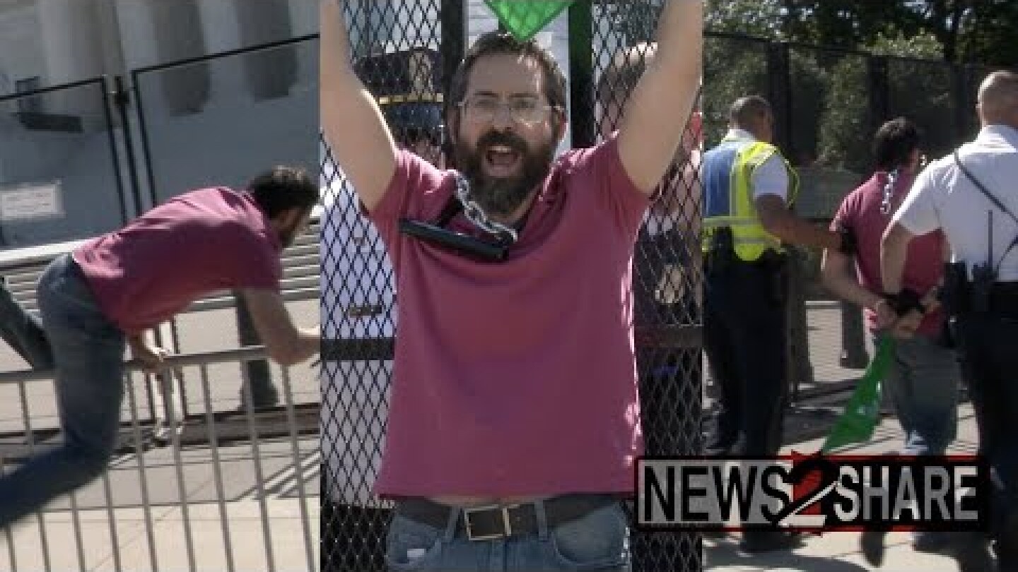 Man arrested chaining self to Supreme Court fence to protest abortion decision