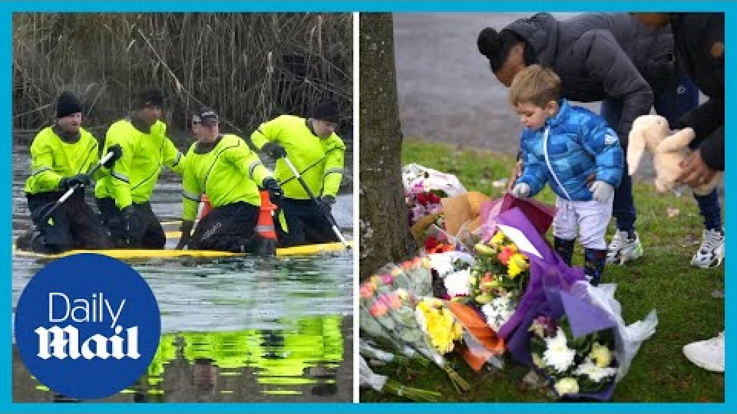 Three boys dead after falling in icy lake in Solihull: Mourners leave flowers and toys