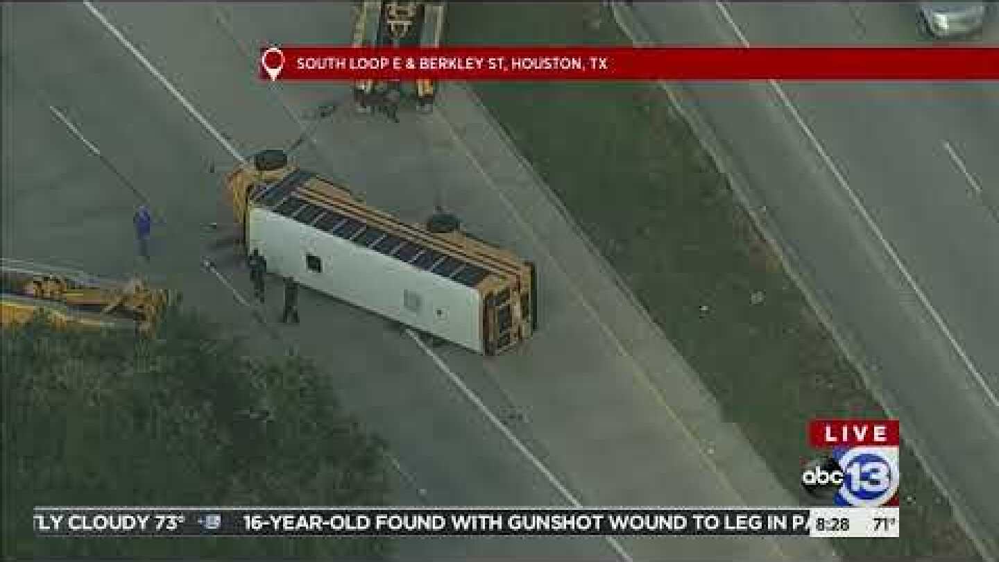 10 students and driver taken to hospital after school bus overturns