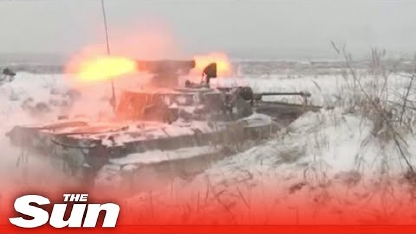 Russian and Belarusian military forces fire missiles in joint tank drills