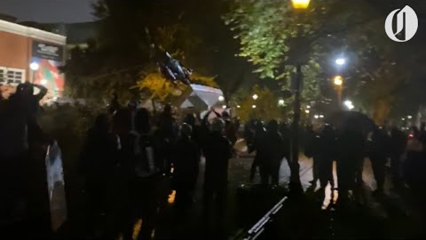 Portland protesters topple statues of Theodore Roosevelt and Abraham Lincoln